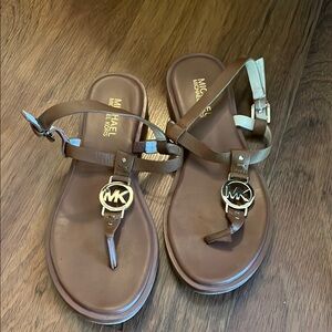 Michael Kors Brown Sandals with Gold Logo